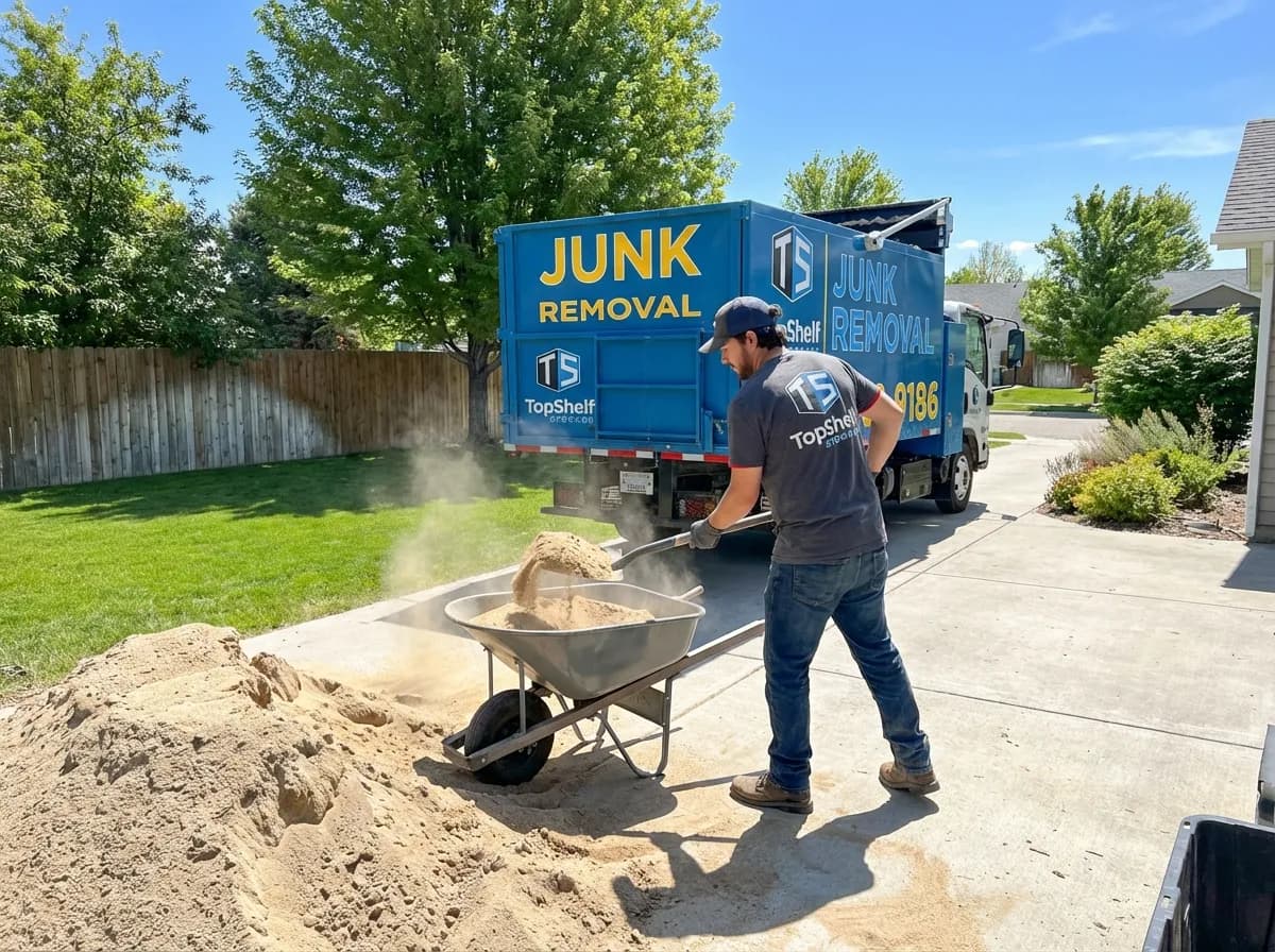 Top Shelf crew removing sand from a residential property in Garden City Idaho