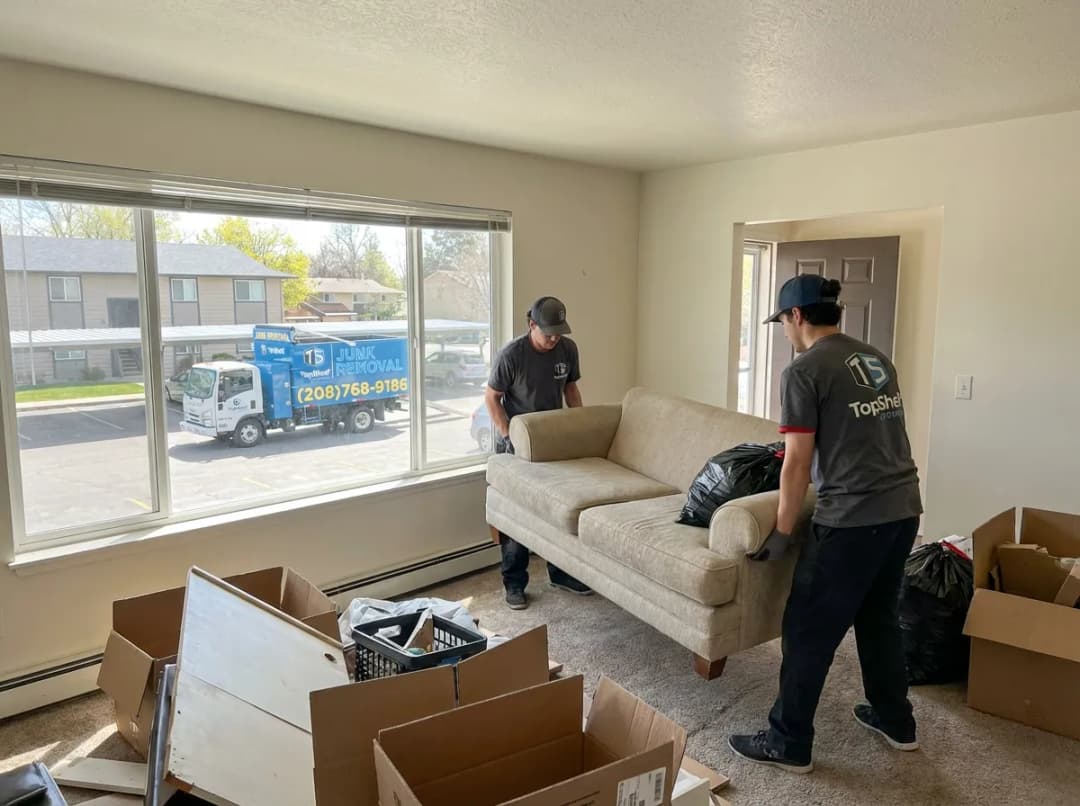 Top Shelf crew cleaning out a rental property from a residential property in Eagle Idaho