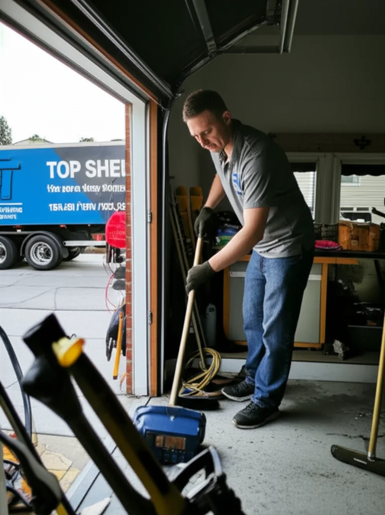 Professional crew clearing out a workshop filled with equipment in Boise Idaho