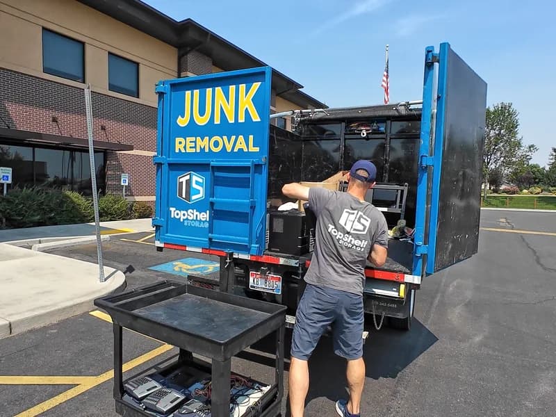 Top Shelf branded truck loaded with school computers for removal in Meridian Idaho