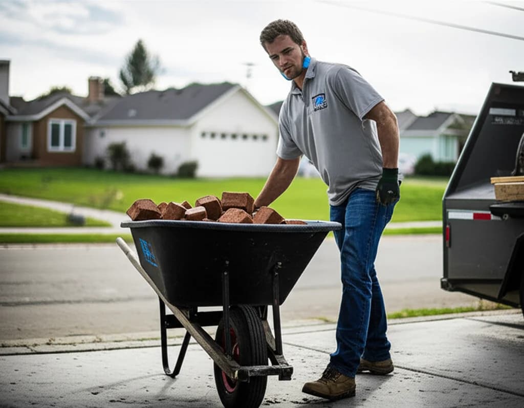 Professional crew loading heavy brick and concrete debris from a Boise Idaho demolition project