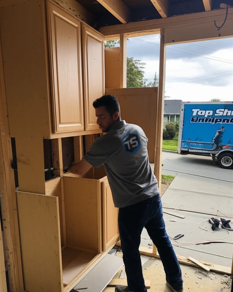 Professional crew removing old kitchen cabinets during a Boise Idaho home remodel