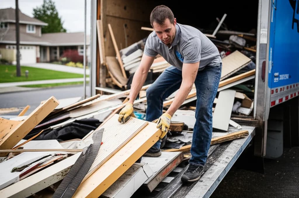 Professional crew loading mixed construction debris from a Boise Idaho renovation project