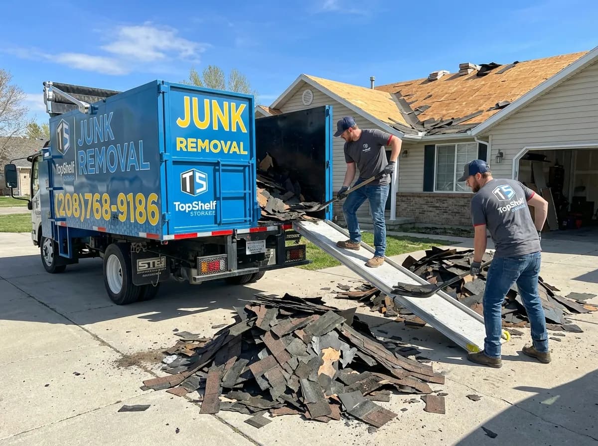 Shingle removal by Top Shelf crew at a home in Nampa Idaho
