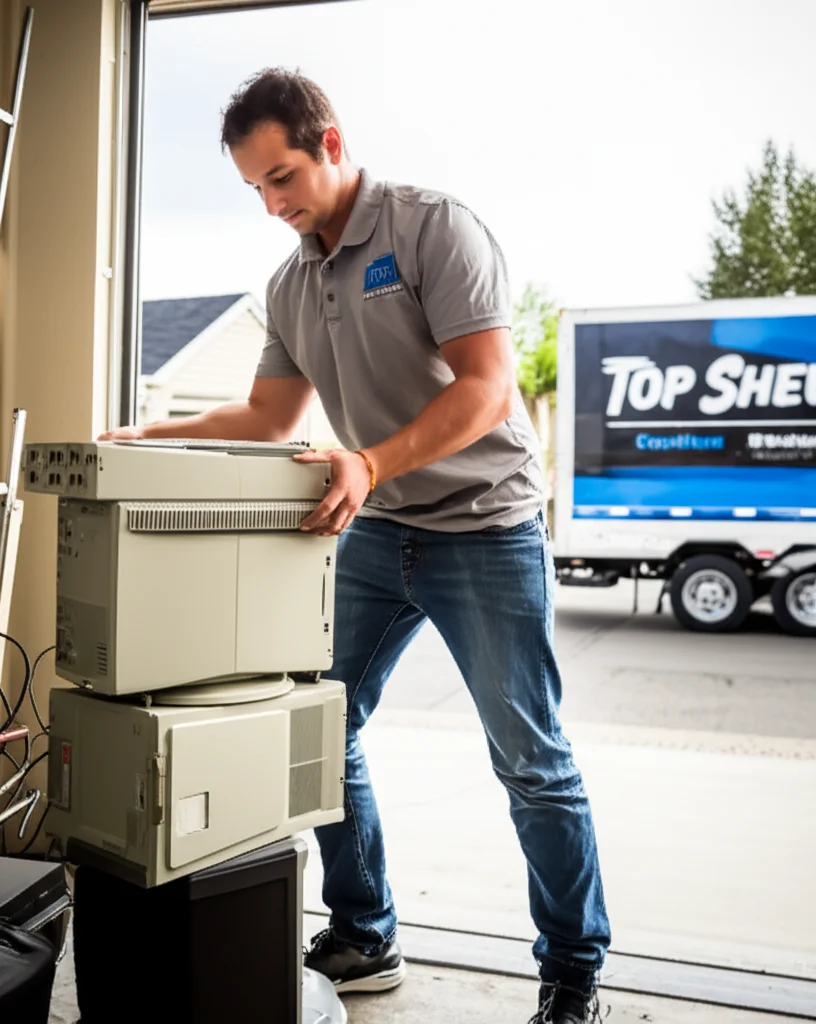 Professional crew loading old CRT computer monitors for e-waste recycling in Boise Idaho