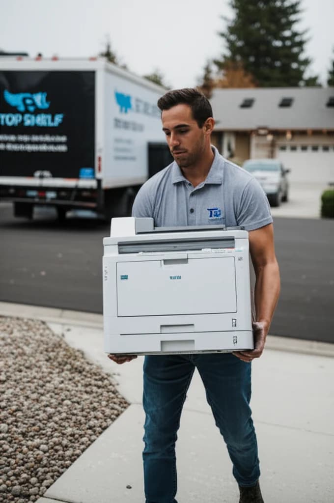 Professional crew removing large office copier and printers from Boise Idaho business