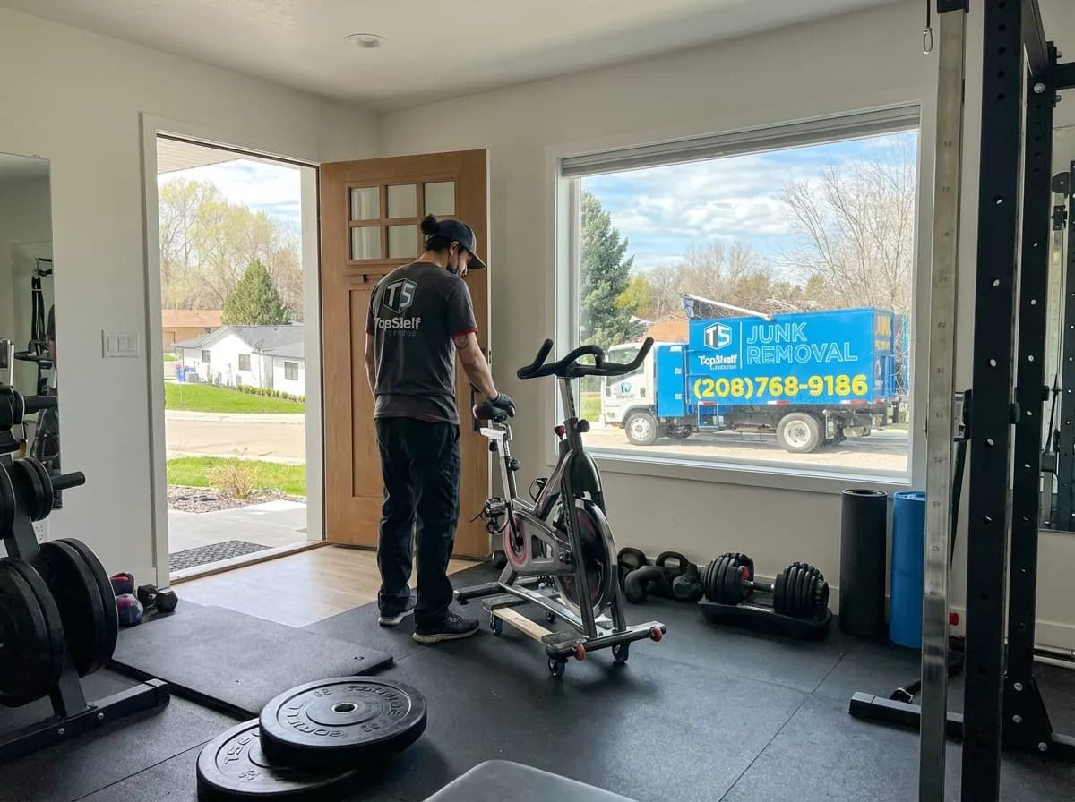 Exercise bike removal by Top Shelf crew at a property in Meridian Idaho
