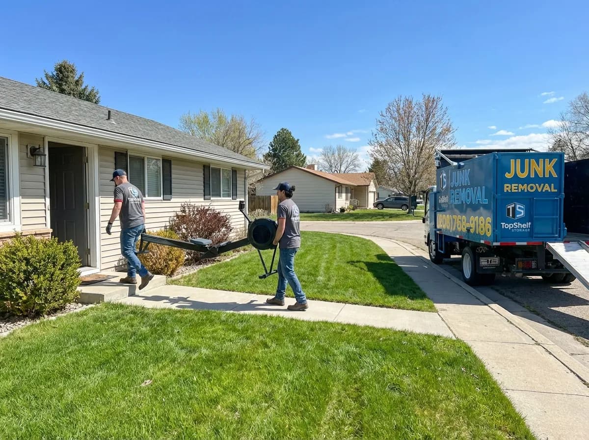 Top Shelf crew removing a rowing machine from a residential property in Caldwell Idaho