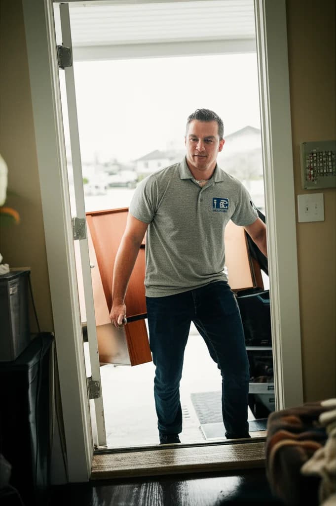 Professional worker removing an old desk from a Boise Idaho home office