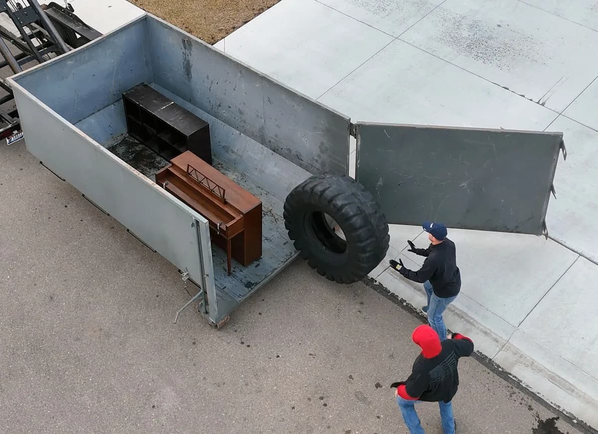 Aerial view of Top Shelf crew loading tires into the truck in Kuna Idaho