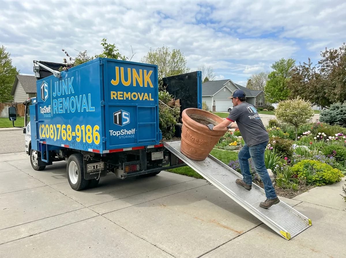 Professional garden planter box removal and haul-away by Top Shelf crew in Middleton Idaho