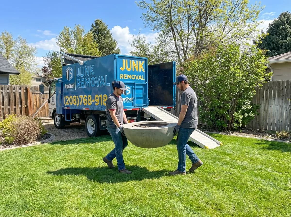Fire pit removal by Top Shelf crew at a home in Emmett Idaho