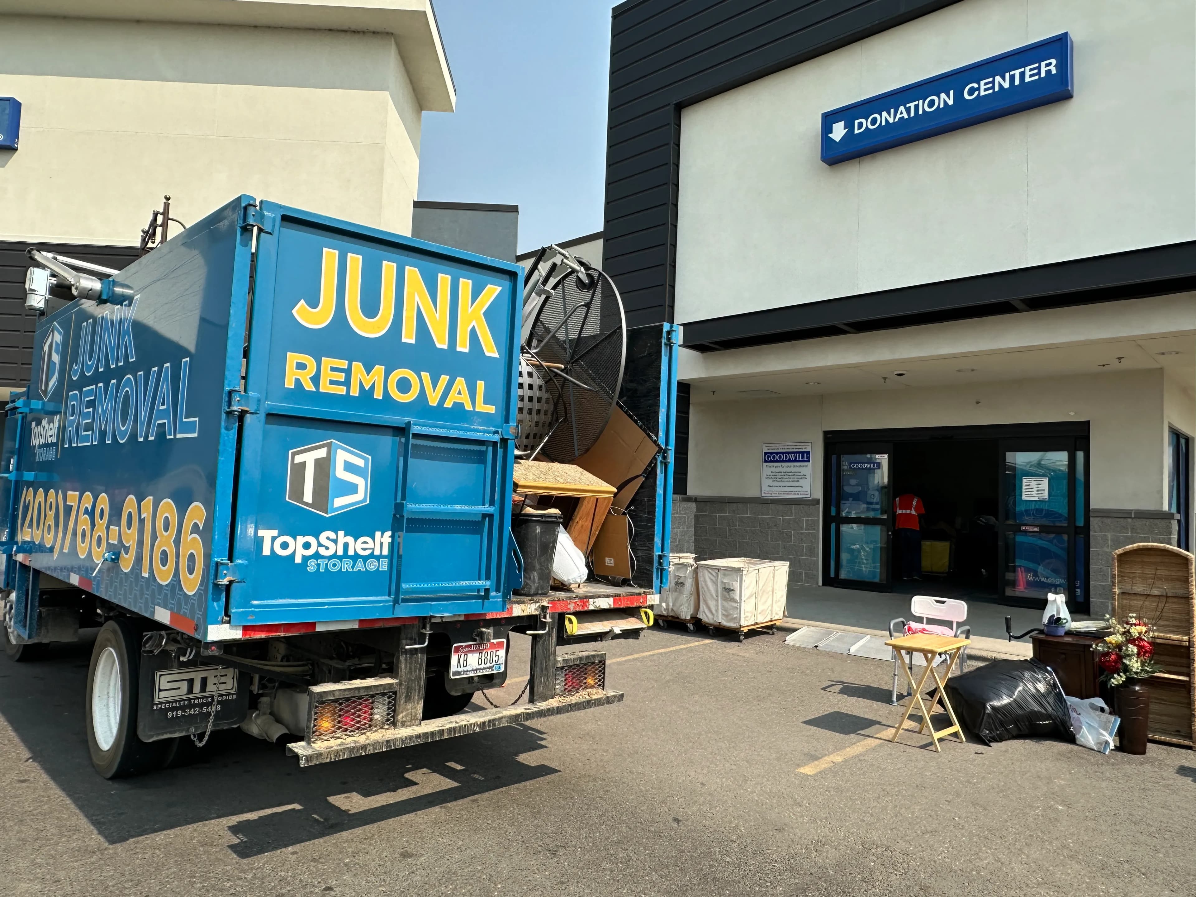 Top Shelf junk removal truck loaded with donation items in Nampa Idaho