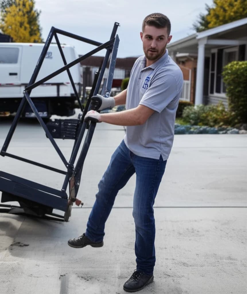 Professional crew removing basketball hoop from driveway in Boise Idaho