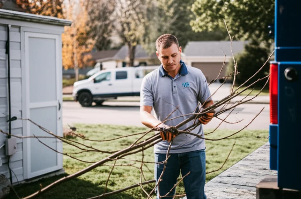 Professional crew loading tree branches and trimming debris onto truck in Boise Idaho