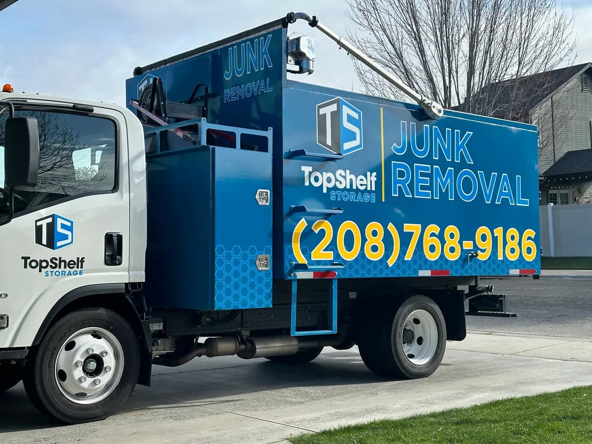 Top Shelf branded junk removal truck serving the Treasure Valley area in Boise Idaho