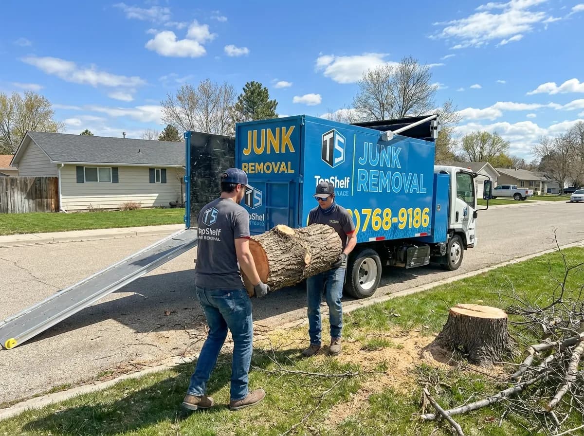 Tree debris removal by Top Shelf crew at a home in Middleton Idaho